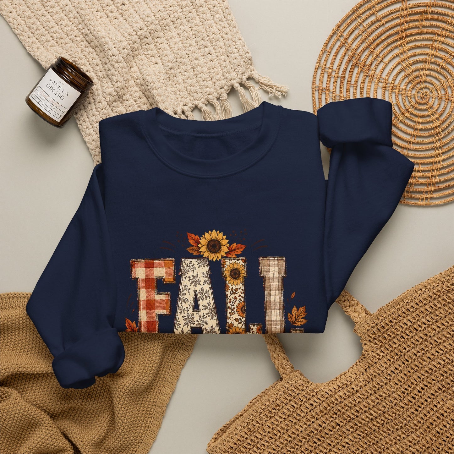 Fall Hard for Jesus Crewneck Sweatshirt — Christian Autumn Pullover with Sunflower & Leaf Design