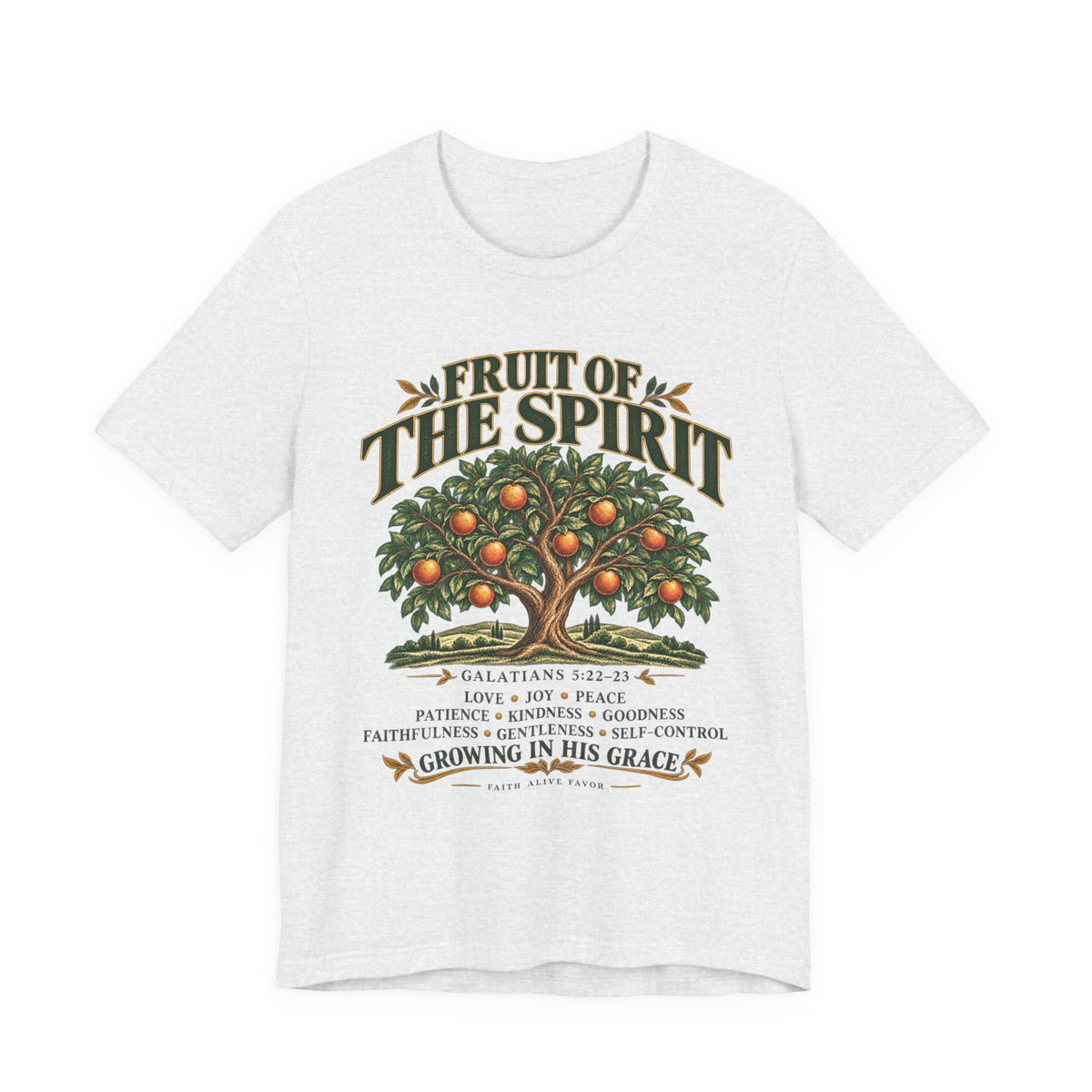 Fruit of the Spirit T-Shirt — Christian Faith Tee with Galatians 5:22-23 Tree Design