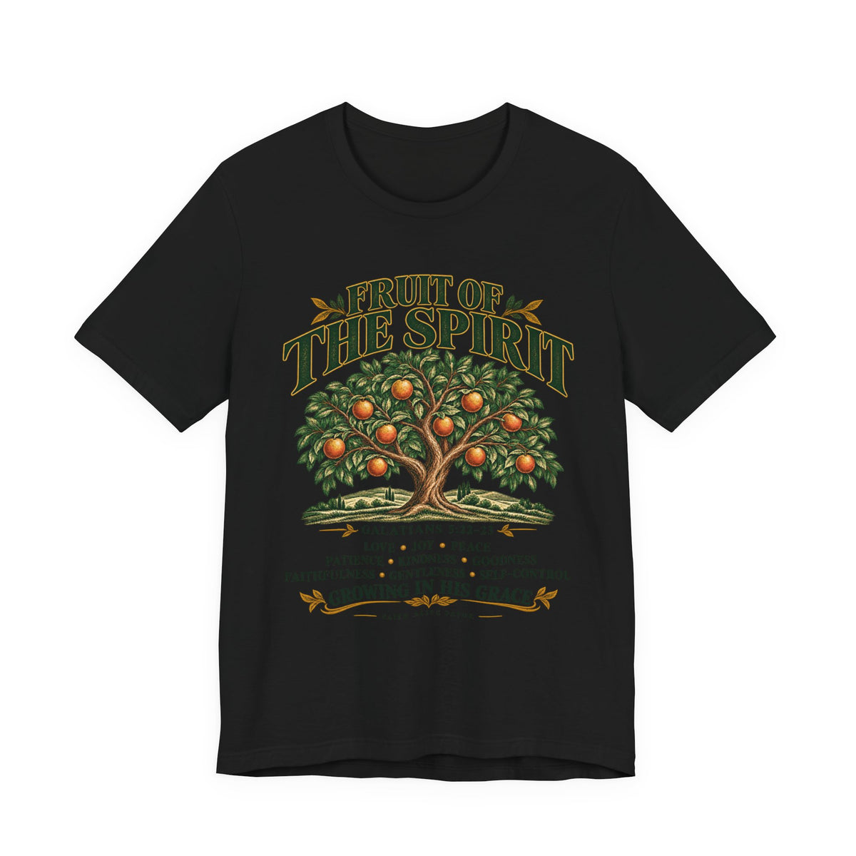 Fruit of the Spirit T-Shirt — Christian Faith Tee with Galatians 5:22-23 Tree Design