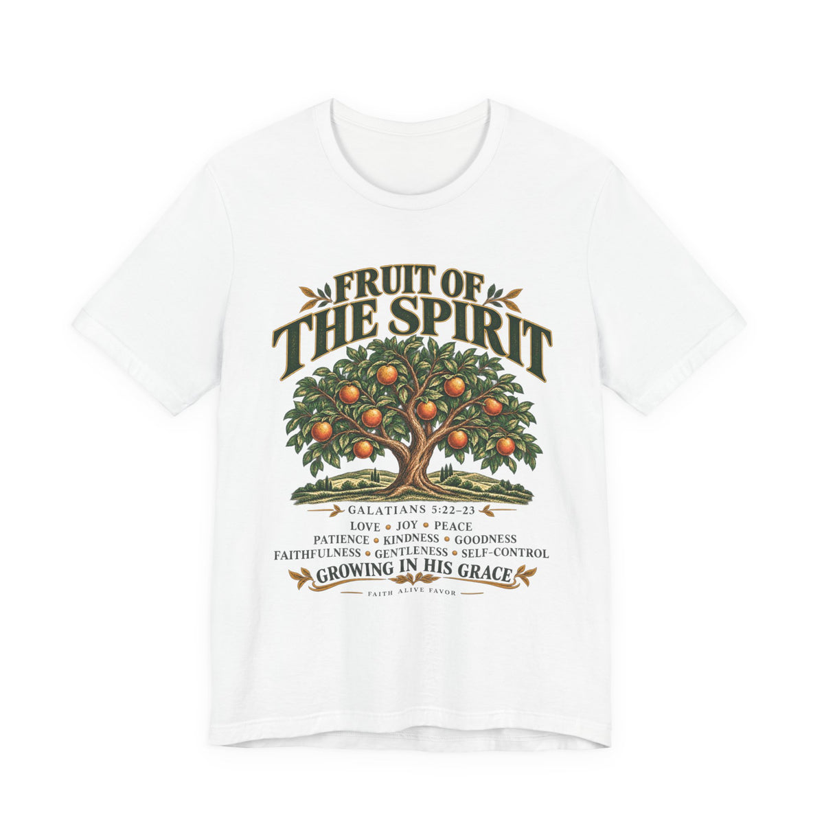 Fruit of the Spirit T-Shirt — Christian Faith Tee with Galatians 5:22-23 Tree Design