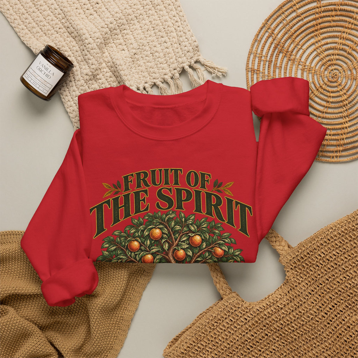Fruit of the Spirit Crewneck Sweatshirt — Christian Faith Tree Graphic