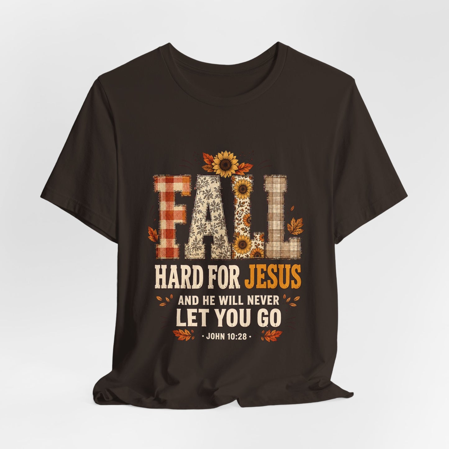 Fall Hard for Jesus Tee — Faith-Based Autumn Christian Shirt with Sunflowers & Scripture