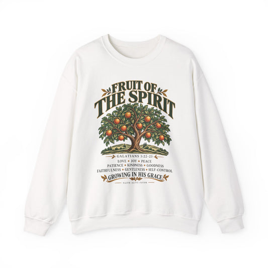 Fruit of the Spirit Crewneck Sweatshirt — Christian Faith Tree Graphic