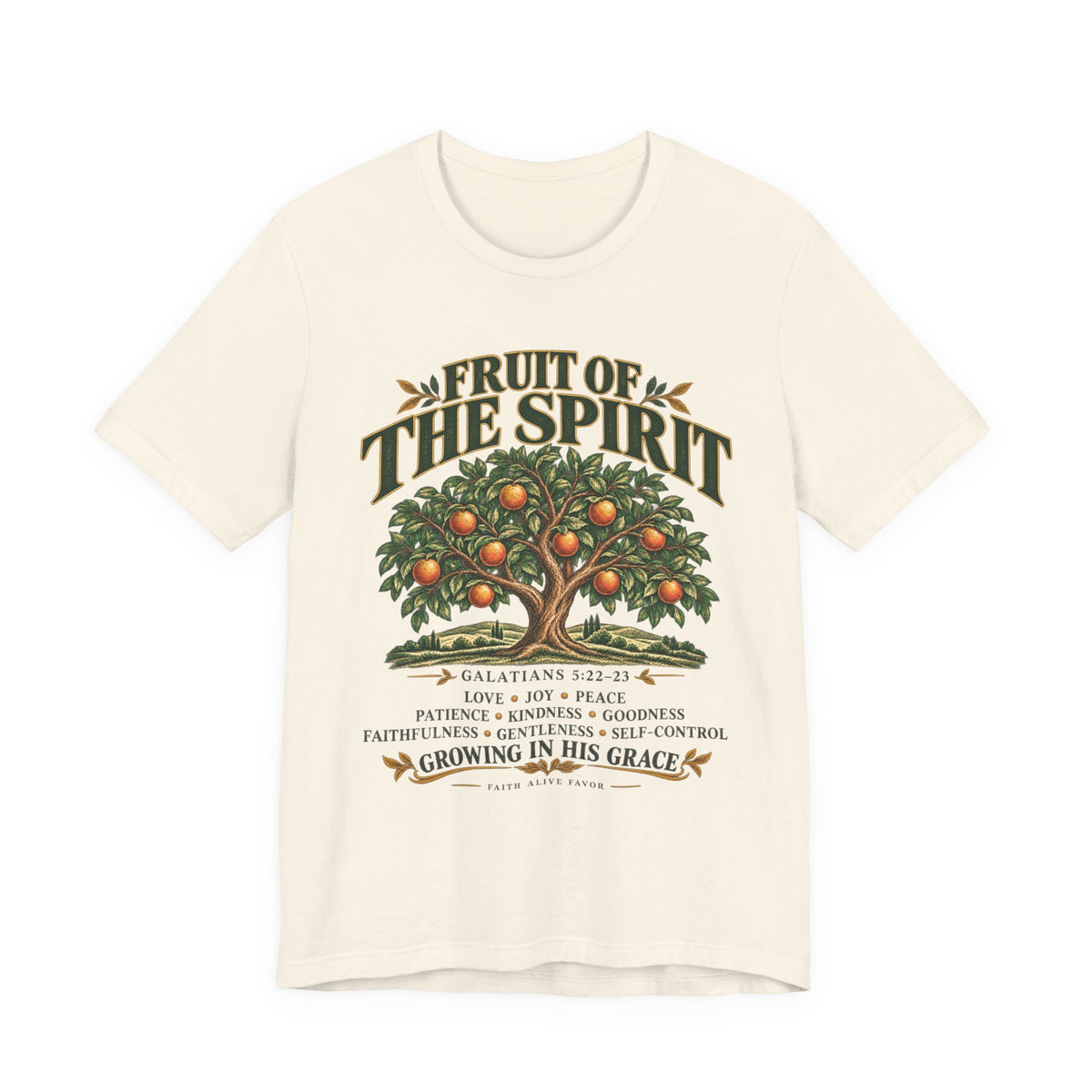 Fruit of the Spirit T-Shirt — Christian Faith Tee with Galatians 5:22-23 Tree Design