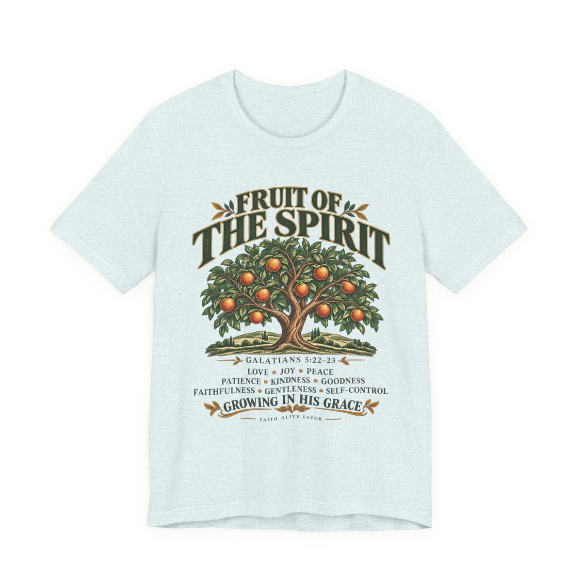 Fruit of the Spirit T-Shirt — Christian Faith Tee with Galatians 5:22-23 Tree Design