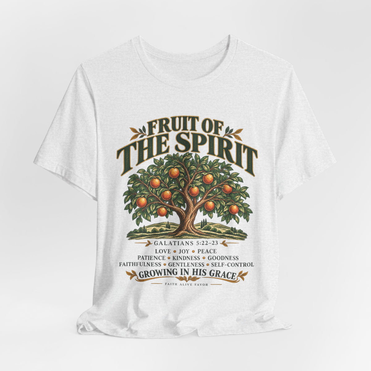 Fruit of the Spirit T-Shirt — Christian Faith Tee with Galatians 5:22-23 Tree Design