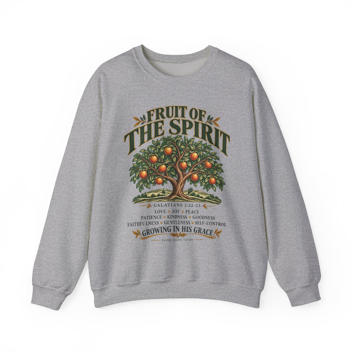 Fruit of the Spirit Crewneck Sweatshirt — Christian Faith Tree Graphic