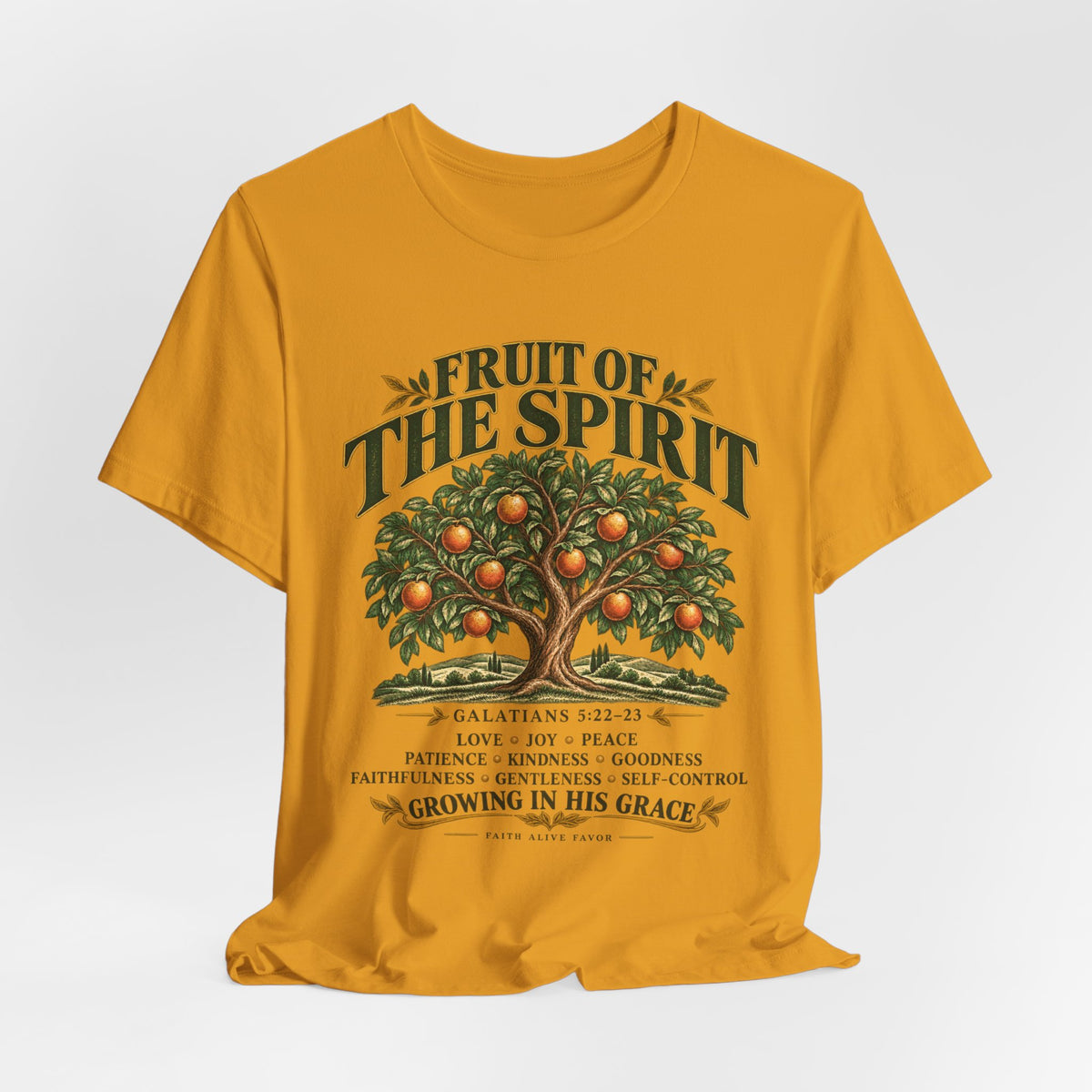 Fruit of the Spirit T-Shirt — Christian Faith Tee with Galatians 5:22-23 Tree Design