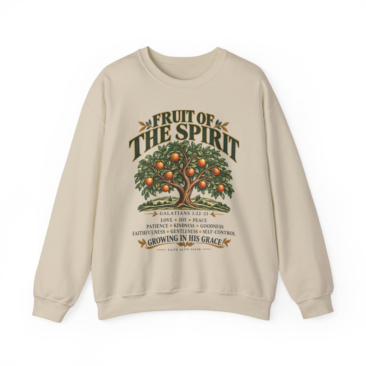 Fruit of the Spirit Crewneck Sweatshirt — Christian Faith Tree Graphic
