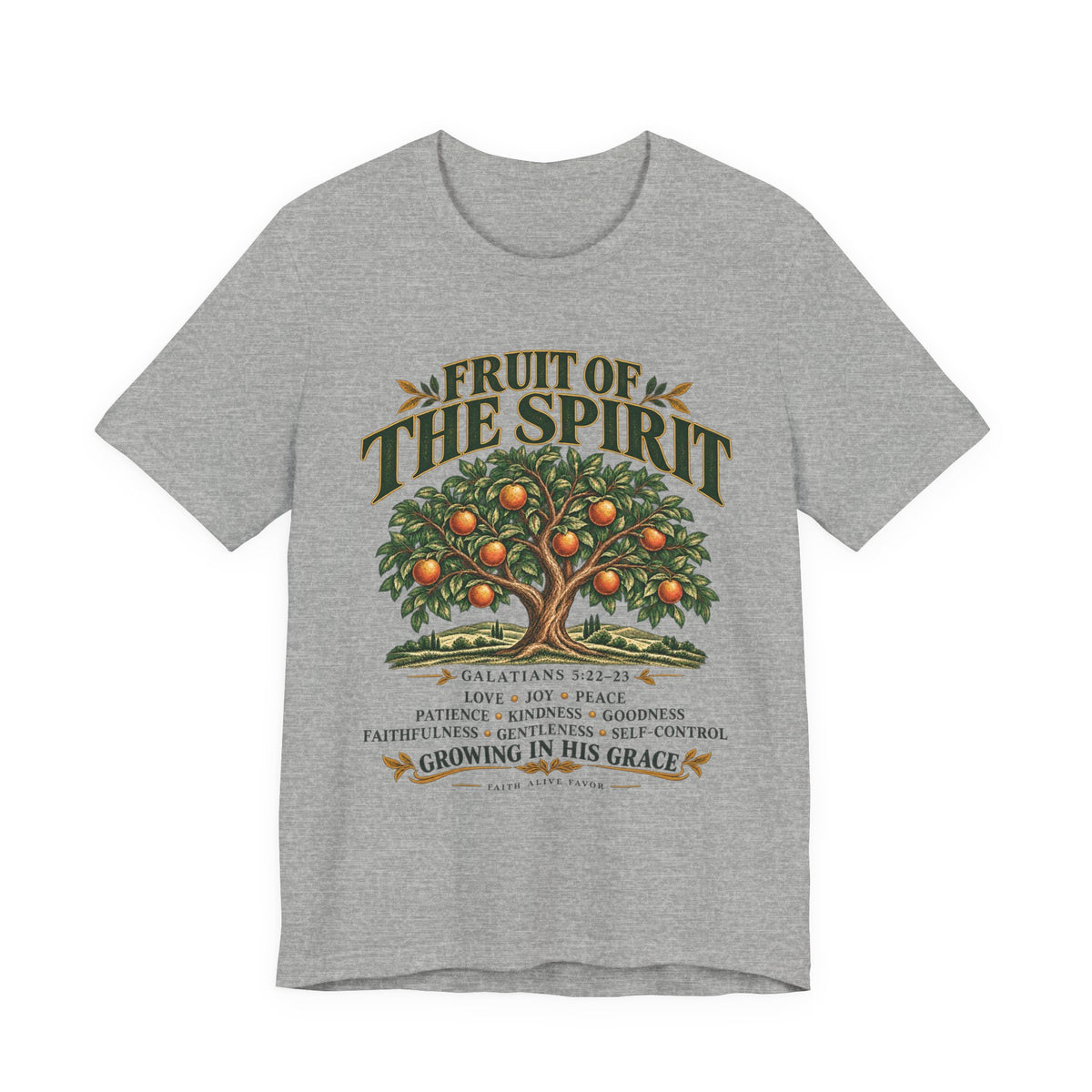 Fruit of the Spirit T-Shirt — Christian Faith Tee with Galatians 5:22-23 Tree Design