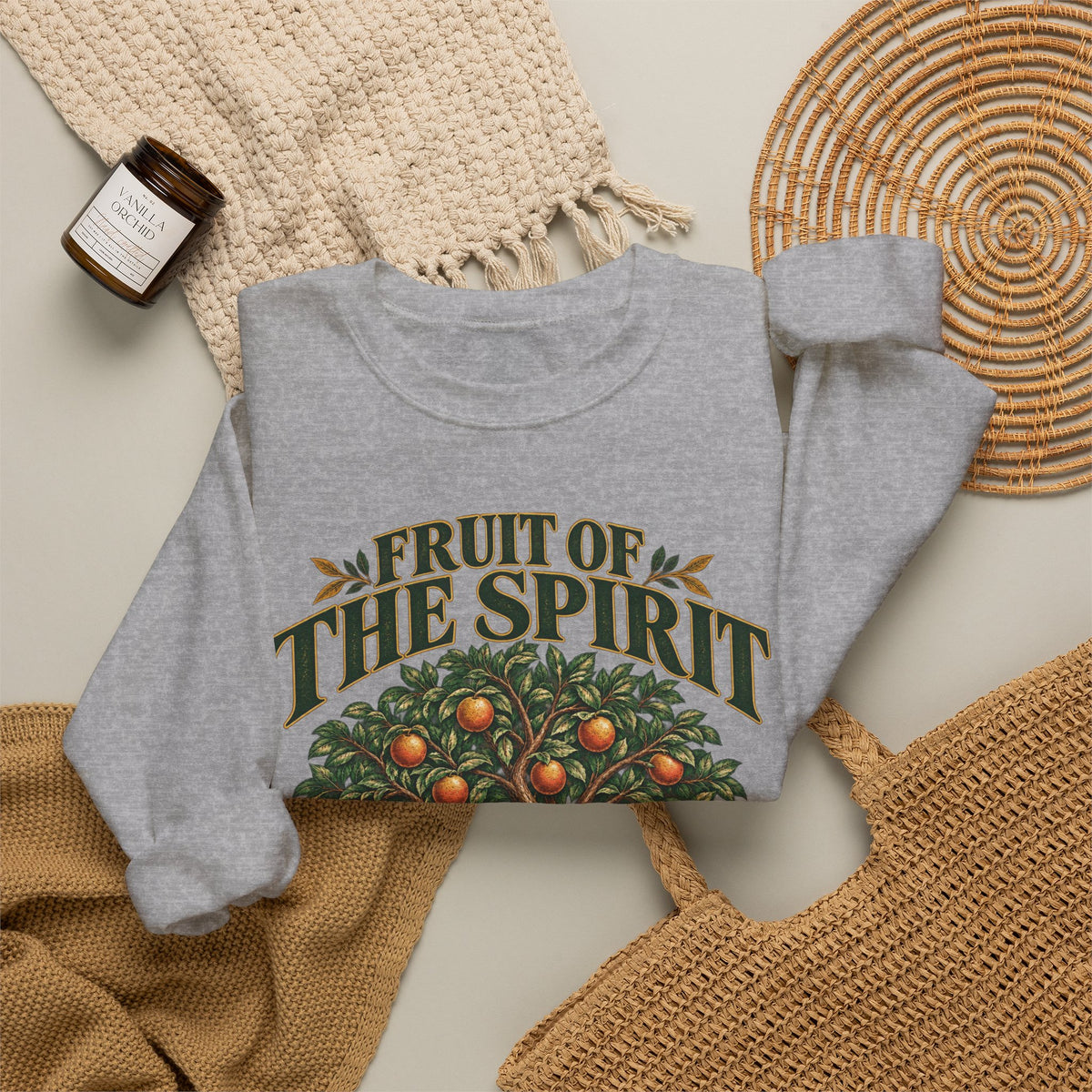 Fruit of the Spirit Crewneck Sweatshirt — Christian Faith Tree Graphic