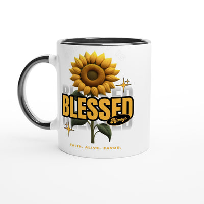 Blessed Always Mug Inspirational White 11oz Ceramic Mug with Color Inside