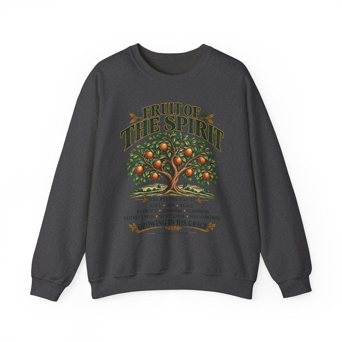 Fruit of the Spirit Crewneck Sweatshirt — Christian Faith Tree Graphic