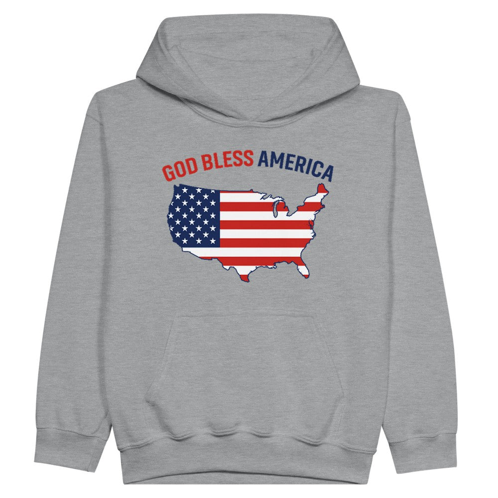 God Bless America Kids Hoodie, American Map Design, Fourth of July, Memorial Day Hoodie, Inspirational Quote, Independence Day Gift