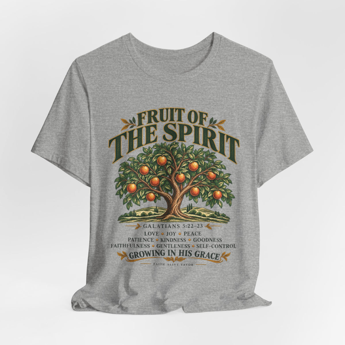 Fruit of the Spirit T-Shirt — Christian Faith Tee with Galatians 5:22-23 Tree Design