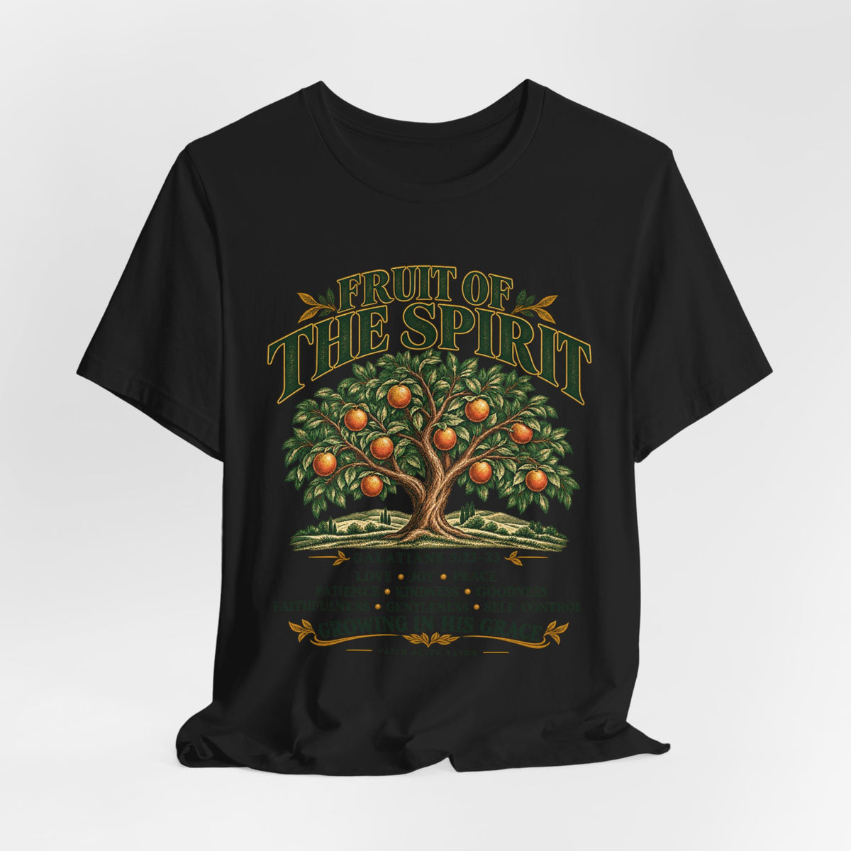 Fruit of the Spirit T-Shirt — Christian Faith Tee with Galatians 5:22-23 Tree Design