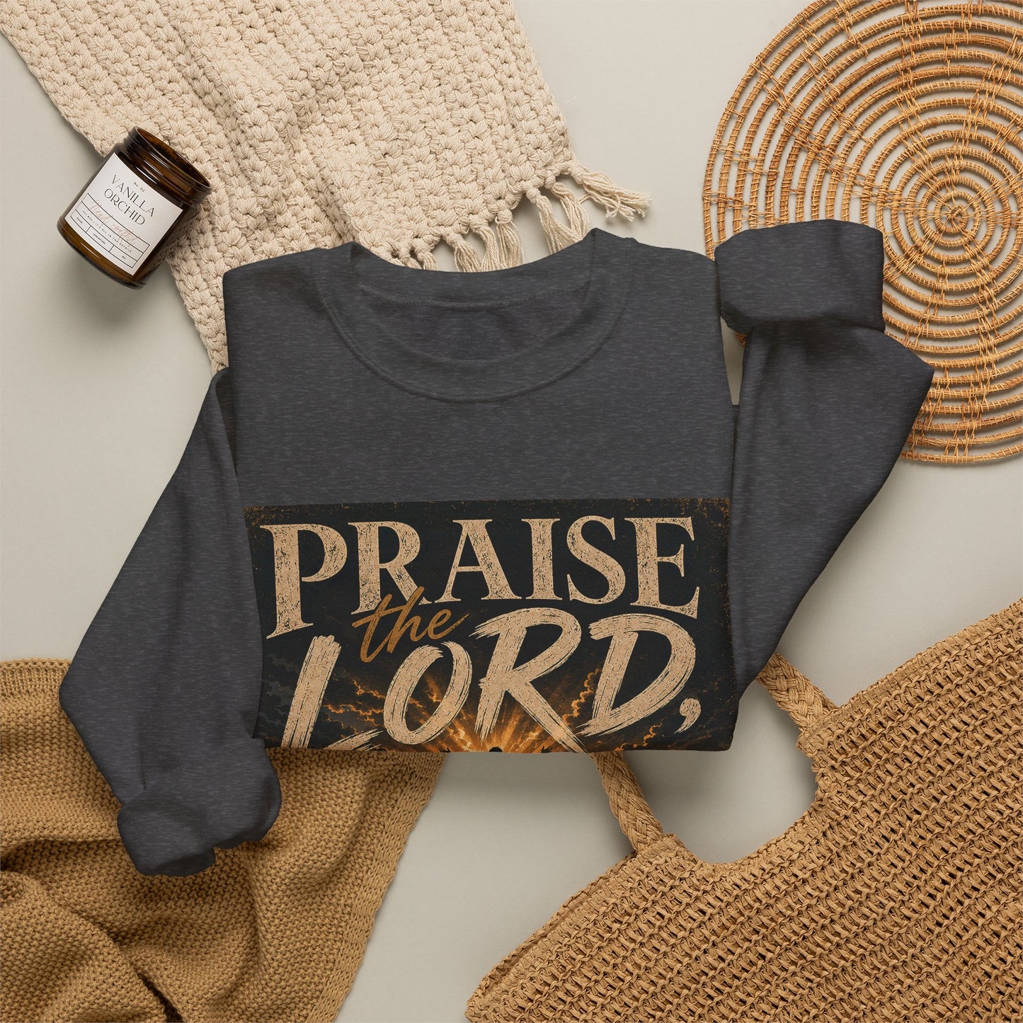 Praise the Lord, for His Love Endures Forever Christian Sweatshirt | 2 Chronicles 20:21 | Faith-Based Unisex Crewneck