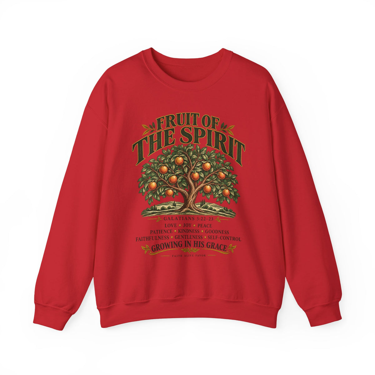 Fruit of the Spirit Crewneck Sweatshirt — Christian Faith Tree Graphic