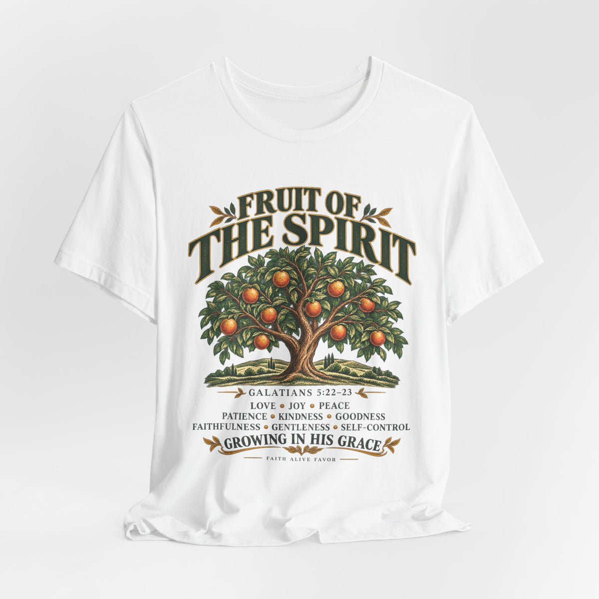Fruit of the Spirit T-Shirt — Christian Faith Tee with Galatians 5:22-23 Tree Design