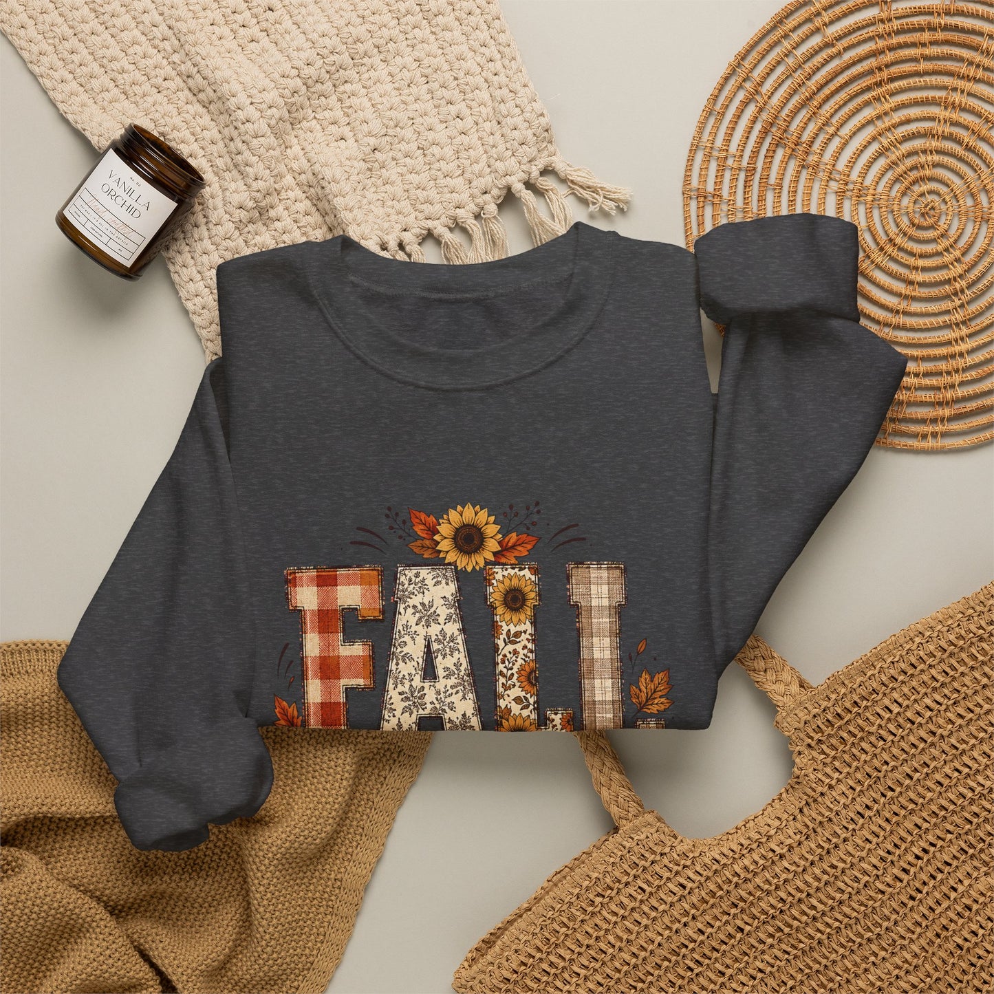 Fall Hard for Jesus Crewneck Sweatshirt — Christian Autumn Pullover with Sunflower & Leaf Design