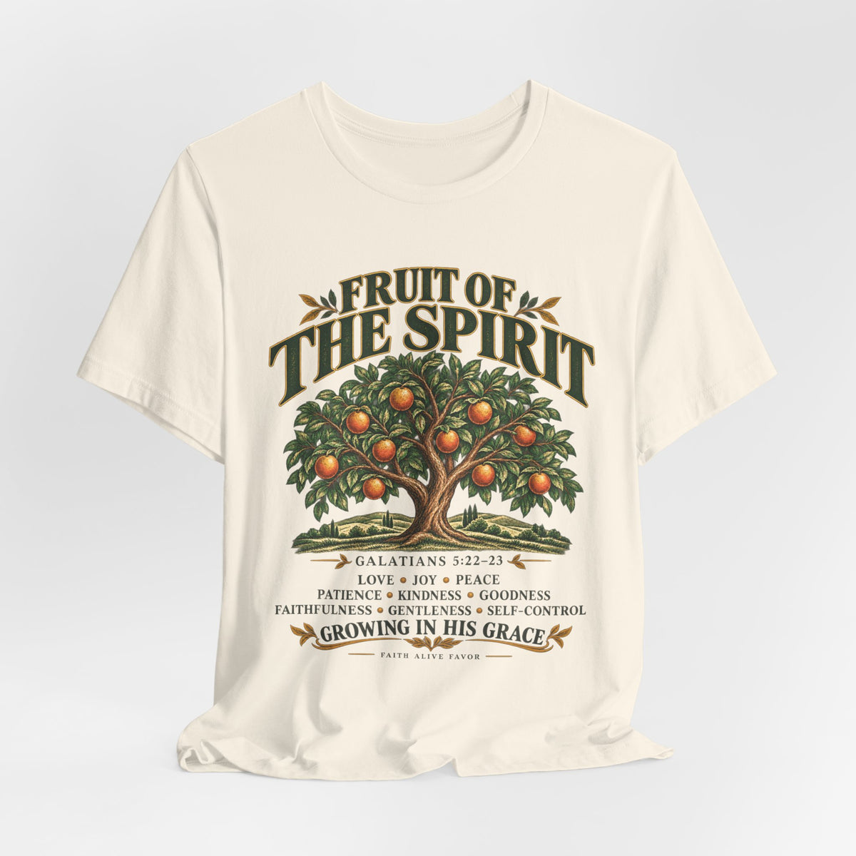 Fruit of the Spirit T-Shirt — Christian Faith Tee with Galatians 5:22-23 Tree Design