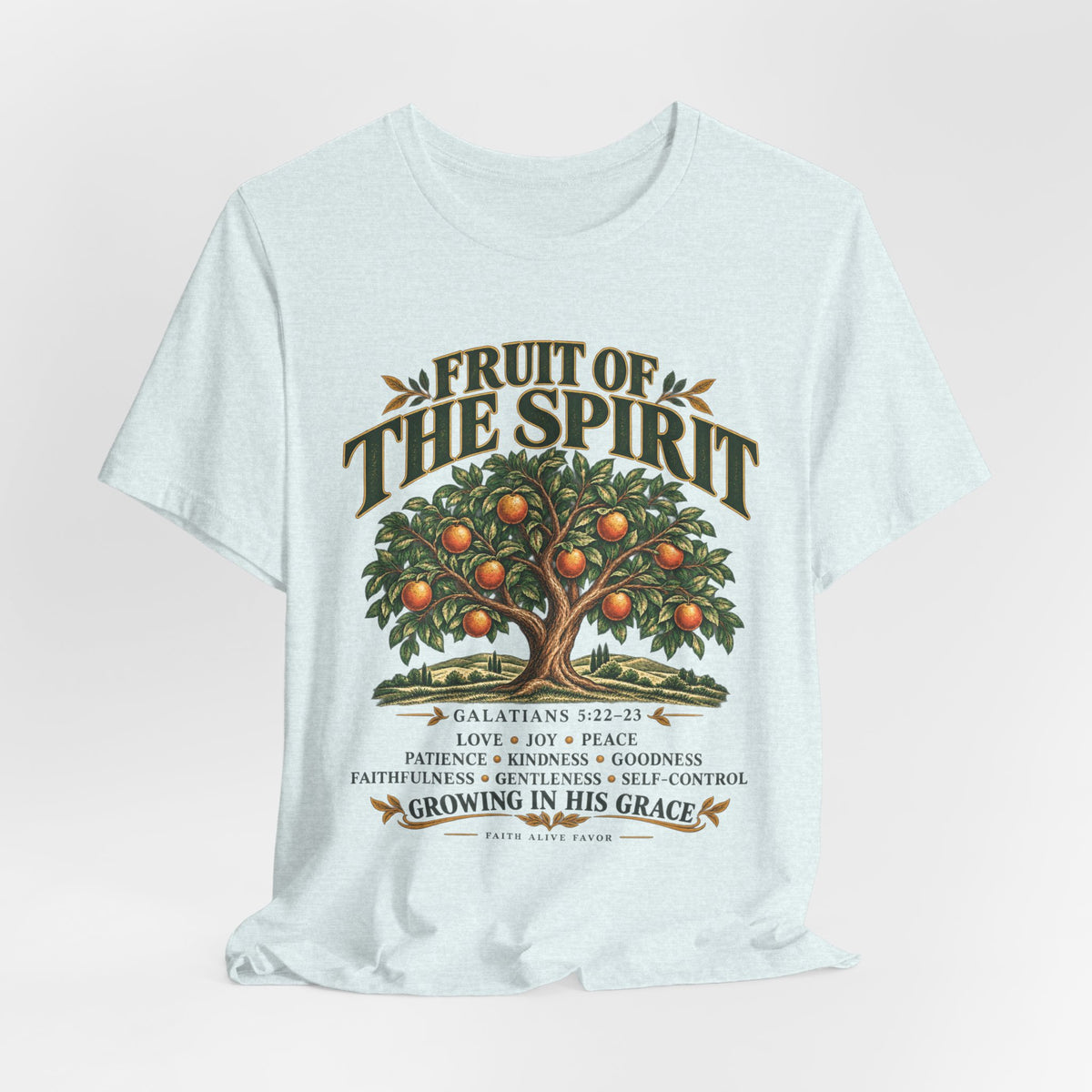 Fruit of the Spirit T-Shirt — Christian Faith Tee with Galatians 5:22-23 Tree Design