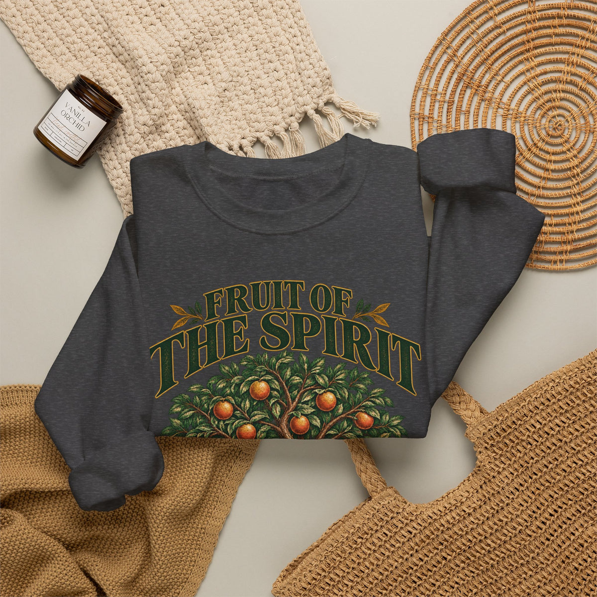 Fruit of the Spirit Crewneck Sweatshirt — Christian Faith Tree Graphic