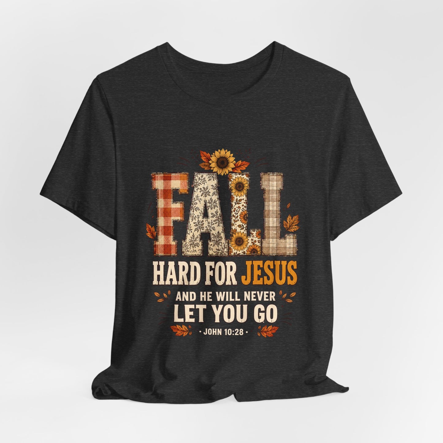 Fall Hard for Jesus Tee — Faith-Based Autumn Christian Shirt with Sunflowers & Scripture