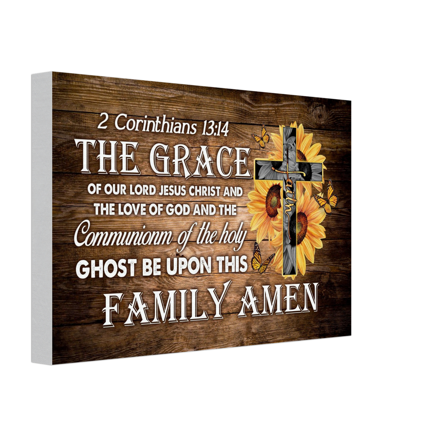 The Grace Sunflower Faith Cross Christian Quote Canvas Wall Art