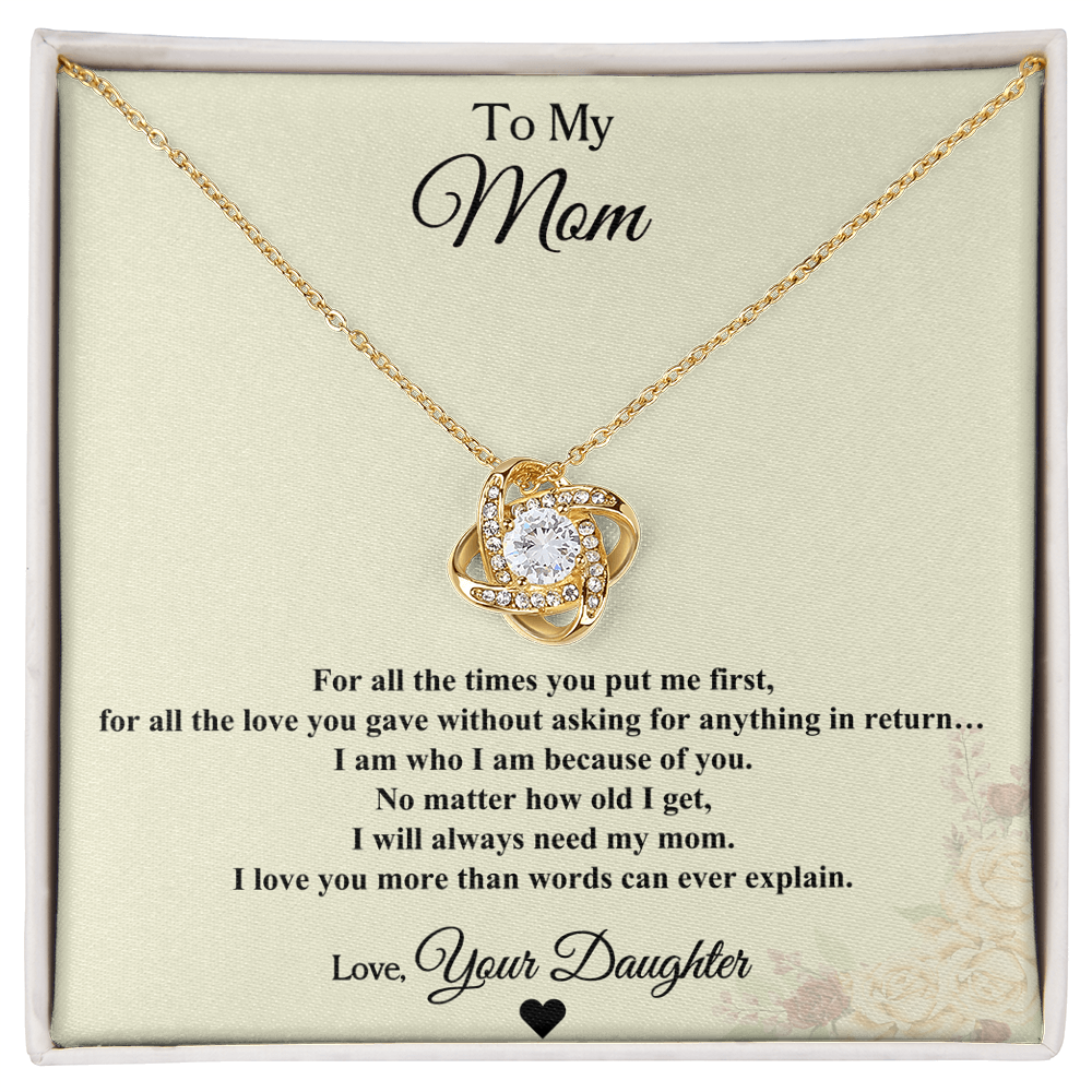 To My Mom Necklace From Daughter – Love Knot Necklace Gift for Mom – Mother's Day Gift from Daughter – Emotional Jewelry Gift for Mom