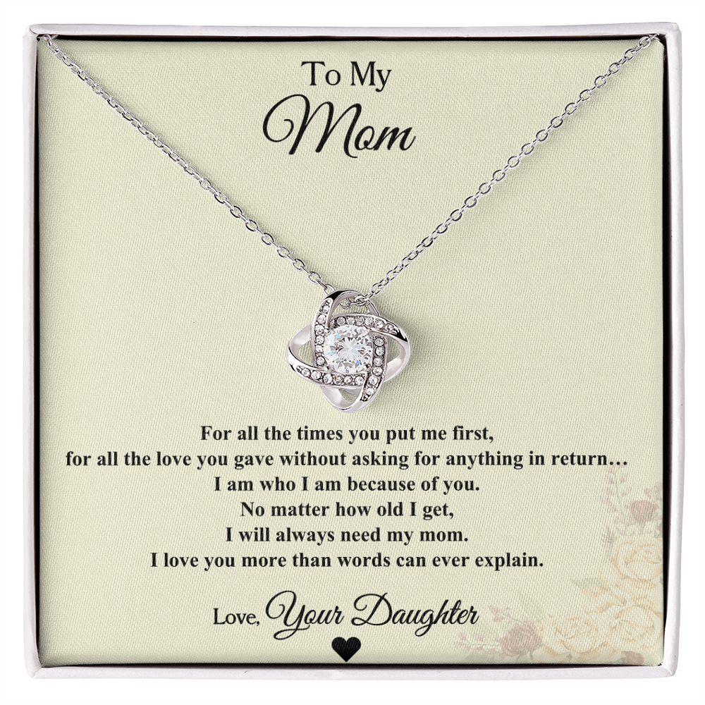 To My Mom Necklace From Daughter – Love Knot Necklace Gift for Mom – Mother's Day Gift from Daughter – Emotional Jewelry Gift for Mom