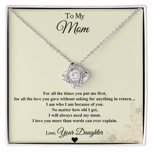 To My Mom Necklace From Daughter – Love Knot Necklace Gift for Mom – Mother's Day Gift from Daughter – Emotional Jewelry Gift for Mom
