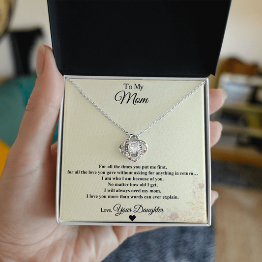 To My Mom Necklace From Daughter – Love Knot Necklace Gift for Mom – Mother's Day Gift from Daughter – Emotional Jewelry Gift for Mom