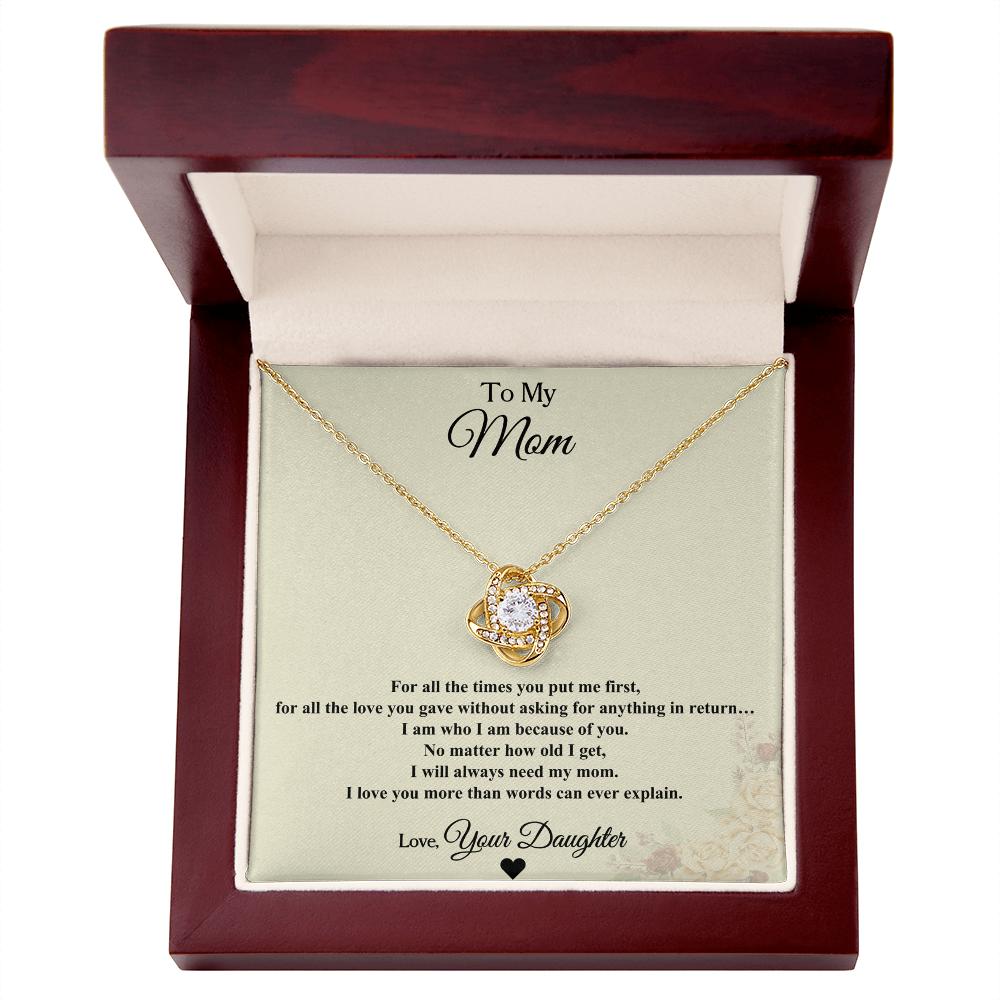 To My Mom Necklace From Daughter – Love Knot Necklace Gift for Mom – Mother's Day Gift from Daughter – Emotional Jewelry Gift for Mom