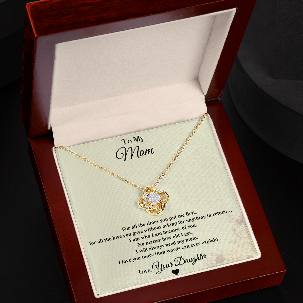 To My Mom Necklace From Daughter – Love Knot Necklace Gift for Mom – Mother's Day Gift from Daughter – Emotional Jewelry Gift for Mom