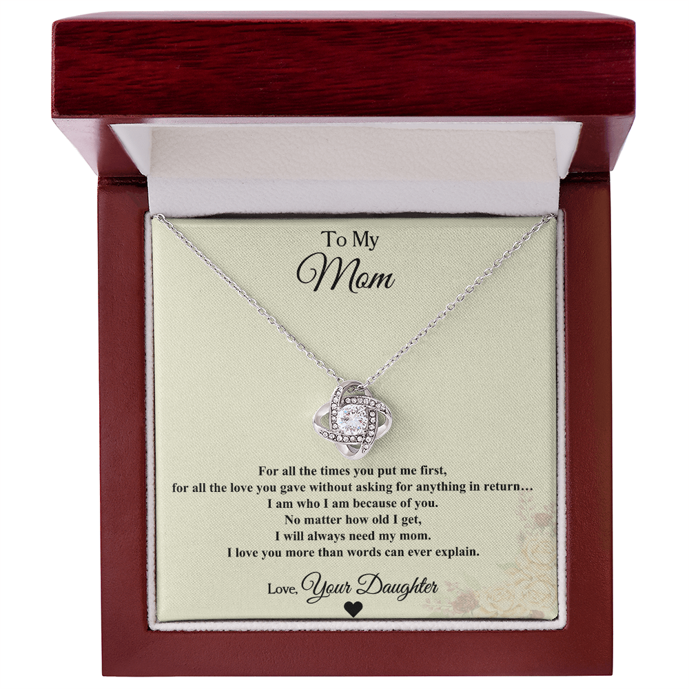 To My Mom Necklace From Daughter – Love Knot Necklace Gift for Mom – Mother's Day Gift from Daughter – Emotional Jewelry Gift for Mom