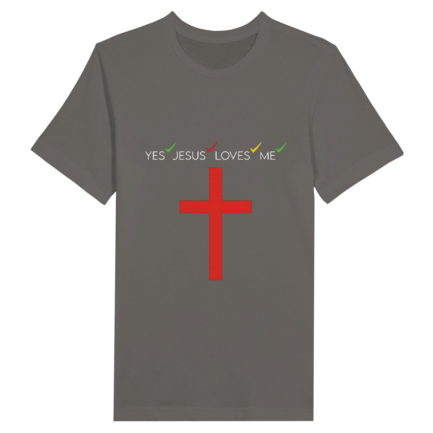 Christian T Shirt with Red Cross Jesus Loves Me Short Sleeve Tee