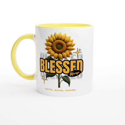 Blessed Always Mug Inspirational White 11oz Ceramic Mug with Color Inside