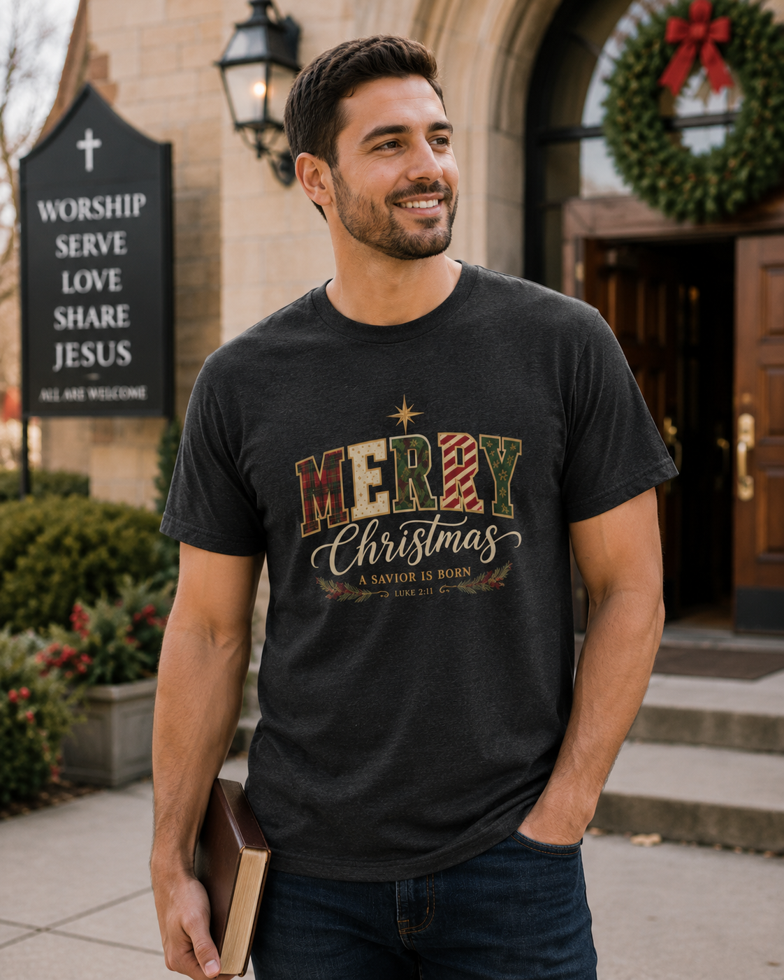 Merry Christmas Vintage Plaid Tee
