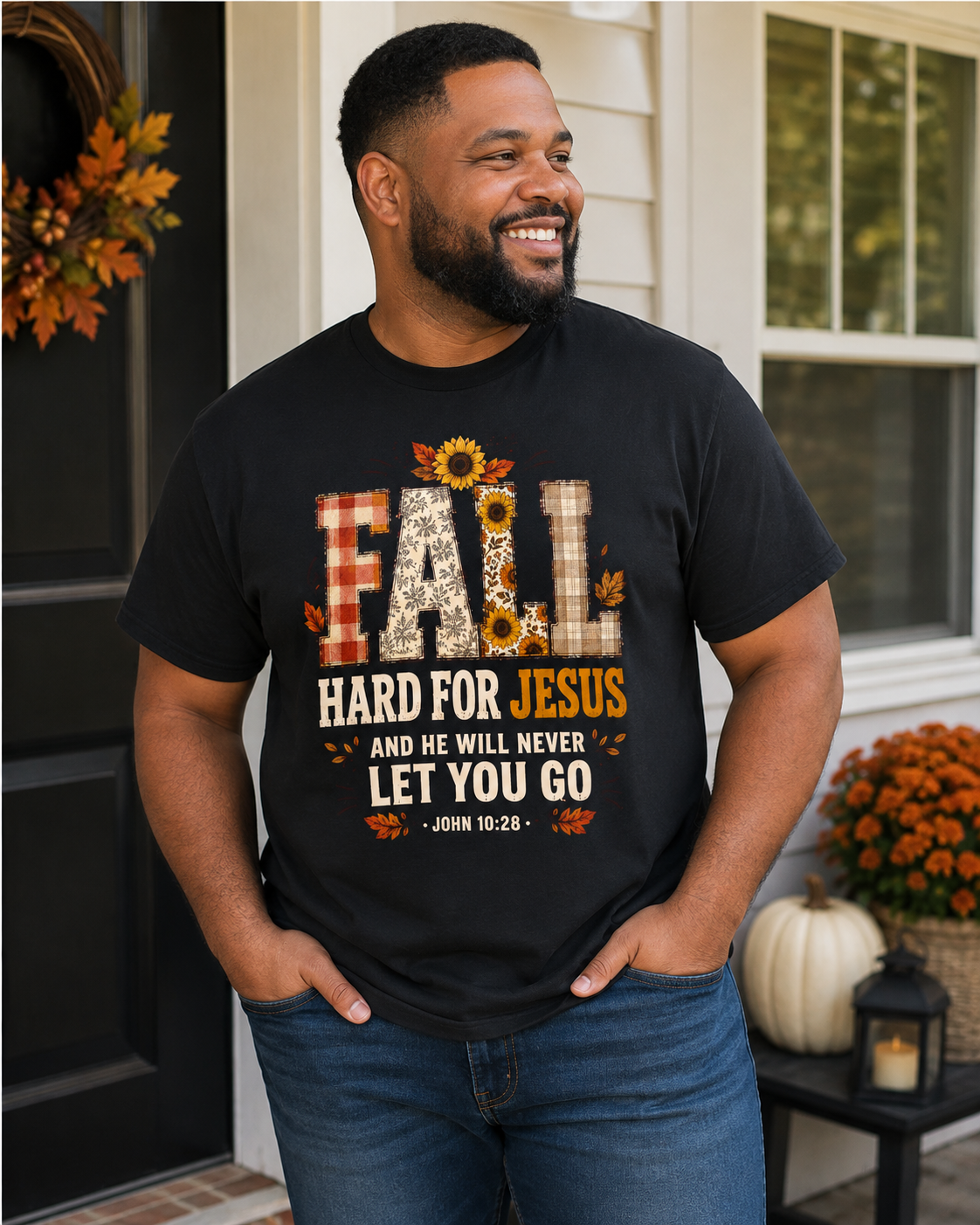Fall Hard for Jesus Tee — Faith-Based Autumn Christian Shirt with Sunflowers & Scripture