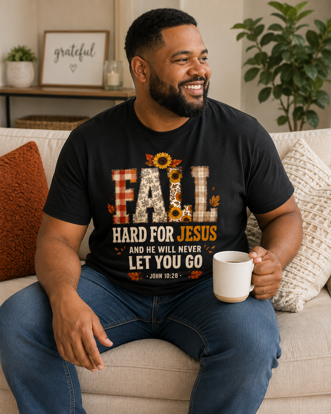 Fall Hard for Jesus Tee — Faith-Based Autumn Christian Shirt with Sunflowers & Scripture