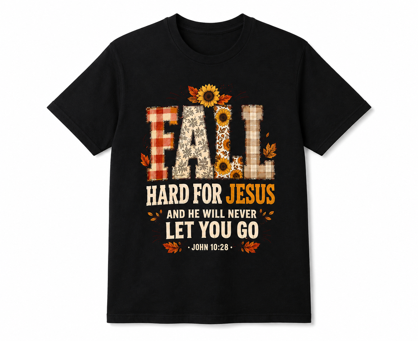 Fall Hard for Jesus Tee — Faith-Based Autumn Christian Shirt with Sunflowers & Scripture