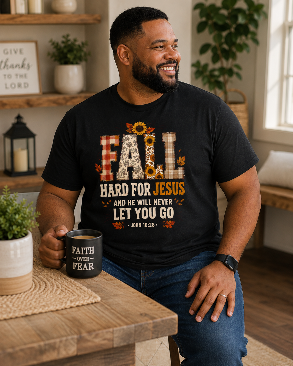 Fall Hard for Jesus Tee — Faith-Based Autumn Christian Shirt with Sunflowers & Scripture