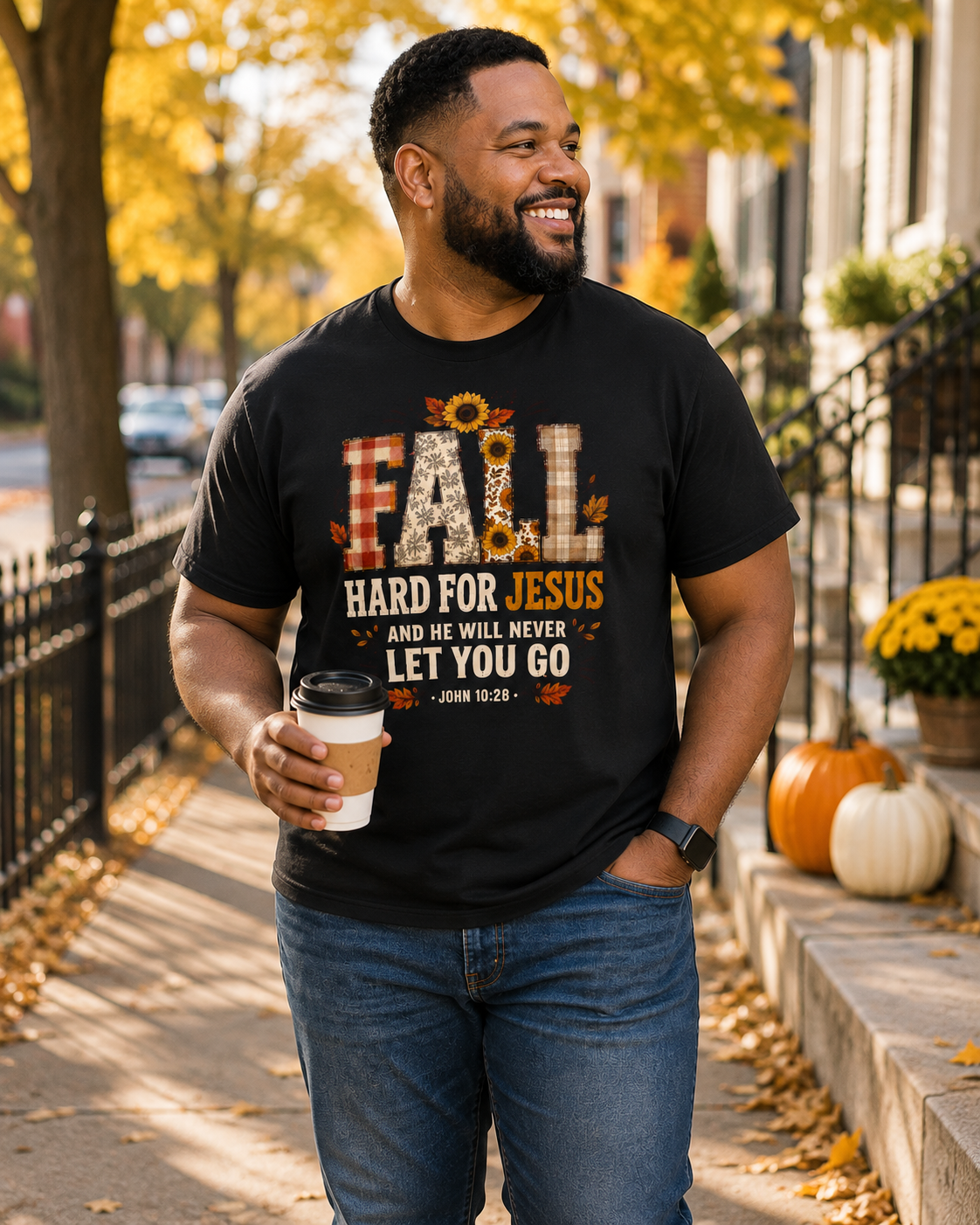 Fall Hard for Jesus Tee — Faith-Based Autumn Christian Shirt with Sunflowers & Scripture
