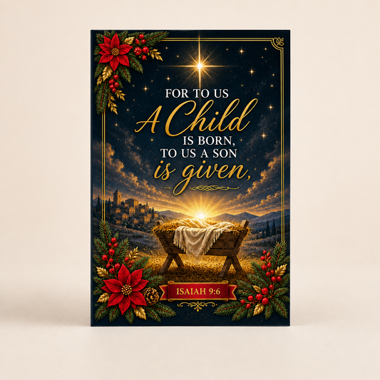 A Child Is Born Christian Christmas Cards | Isaiah 9:6
 (1, 10, 30, and 50pcs)