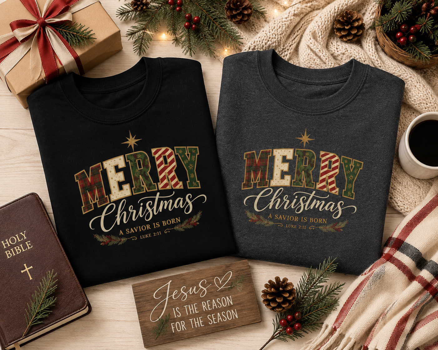 Merry Christmas Vintage Plaid Tee