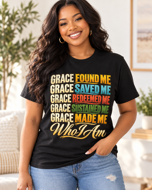 Grace Found Me Tee — Vintage Colorblock Christian Faith T-Shirt
